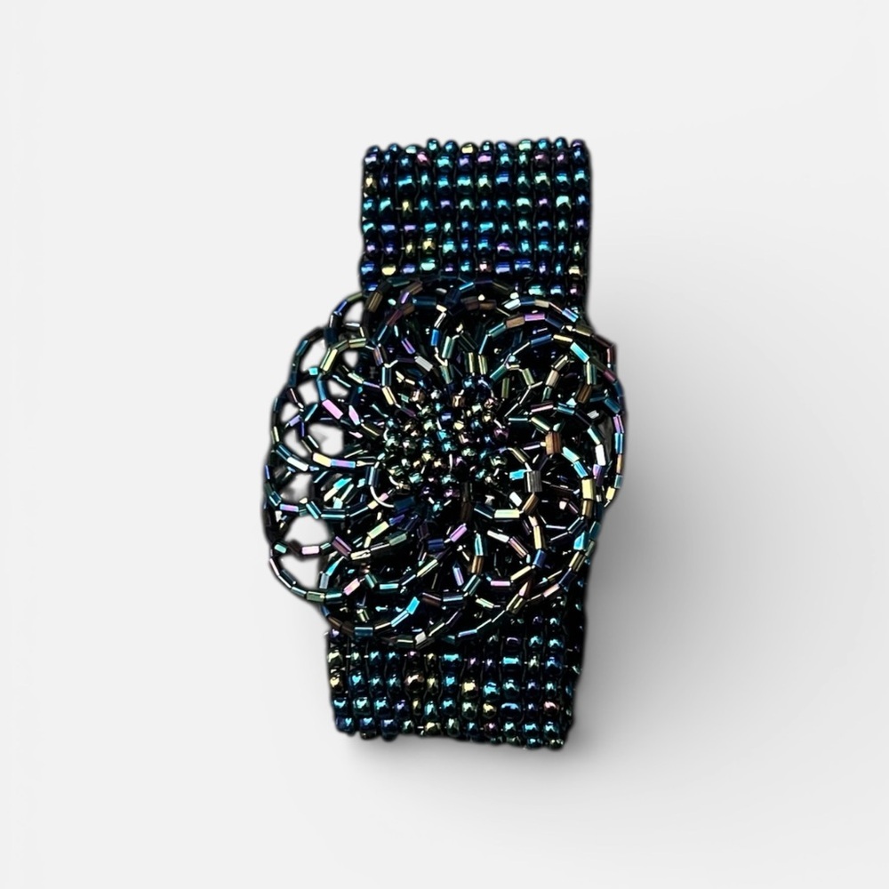Iridescent Beaded Bracelet with Floral Design